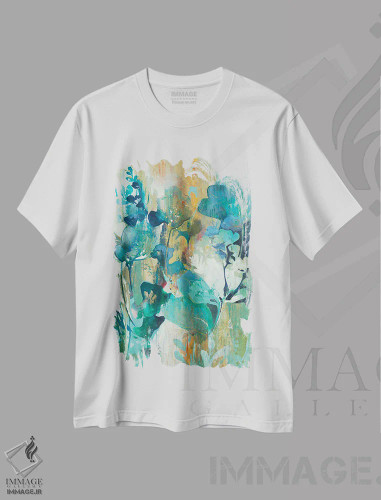 تیشرت سفید طرح دار توهم گیاهی، آبستره اثر کِی. ناری | فروشگاه ایماژ