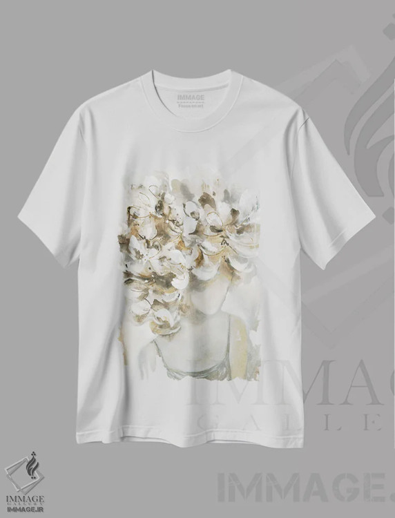 تیشرت سفید طرح دار بانوی فلورا III، هنر فاخر معاصر اثر کِی. ناری | immage.ir