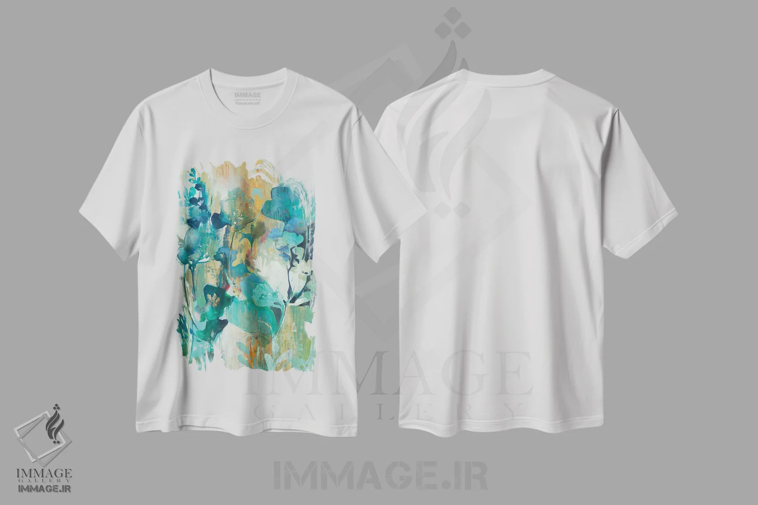 تیشرت سفید طرح دار توهم گیاهی، آبستره اثر کِی. ناری | فروشگاه ایماژ