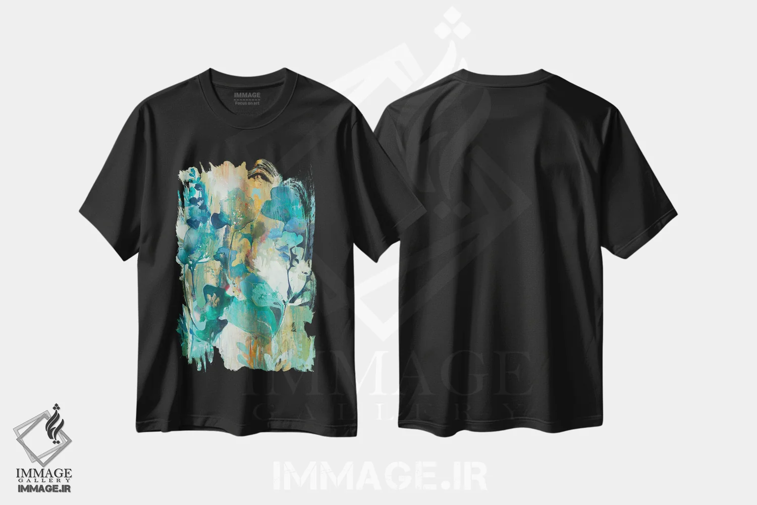 تیشرت مشکی طرح دار توهم گیاهی، آبستره اثر کِی. ناری | immage.ir