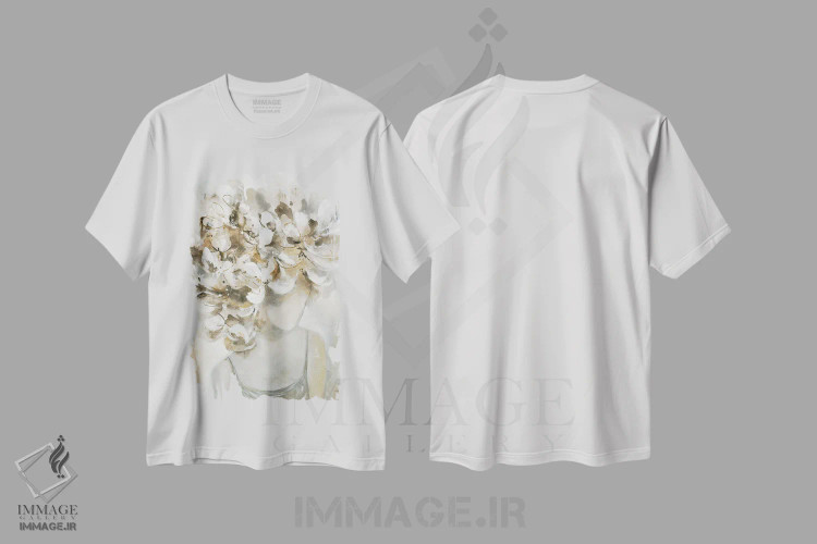 تیشرت سفید طرح دار بانوی فلورا III، هنر فاخر معاصر اثر کِی. ناری | immage.ir