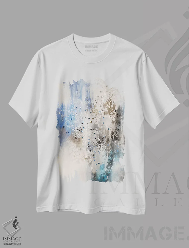 تیشرت سفید طرح دار سنگ های یخچالی اثر کِی. ناری | immage.ir