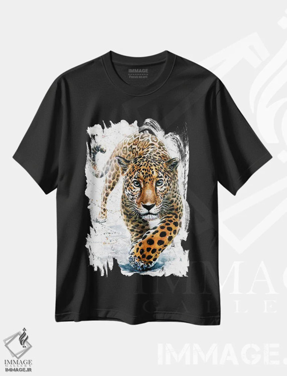 تیشرت مشکی طرح دار یوزپلنگ آمریکایی، مدیوم اثر کنستانتین کالینین | immage.ir