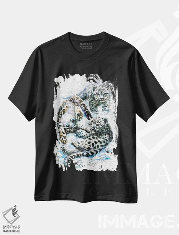 تیشرت مشکی طرح دار پلنگ های برفی کوچک، مدیوم اثر کنستانتین کالینین | immage.ir