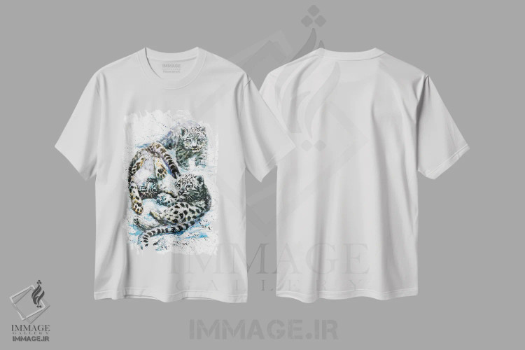 تیشرت سفید طرح دار پلنگ های برفی کوچک، مدیوم اثر کنستانتین کالینین | فروشگاه ایماژ