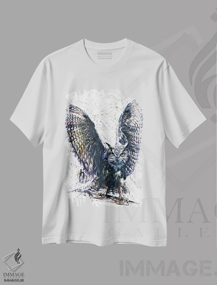 تیشرت سفید طرح دار جغد III، مدیوم اثر کنستانتین کالینین | فروشگاه ایماژ
