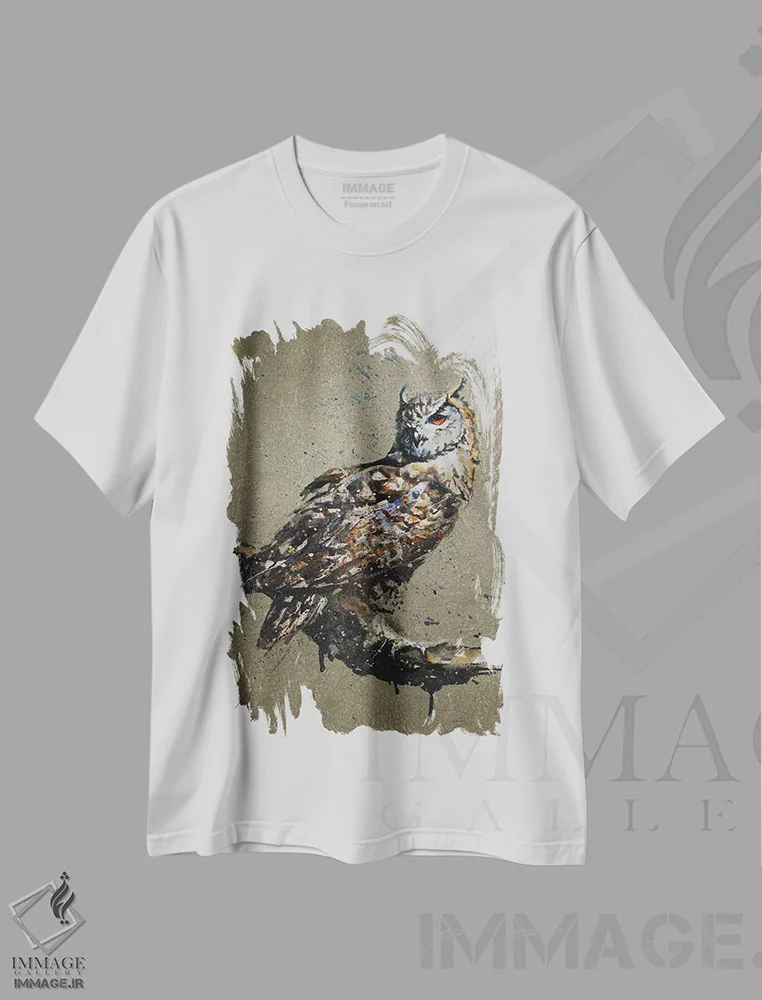 تیشرت سفید طرح دار جغد، مدیوم اثر کنستانتین کالینین | فروشگاه ایماژ