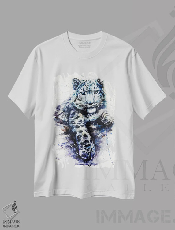 تیشرت سفید طرح دار پلنگ برفی II، مدیوم اثر کنستانتین کالینین | فروشگاه ایماژ
