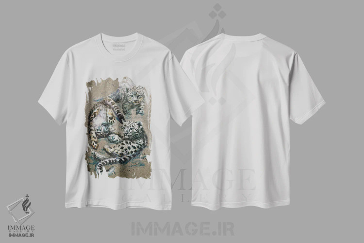 تیشرت سفید طرح دار بچه پلنگ های برفی، مدیوم اثر کنستانتین کالینین | فروشگاه ایماژ