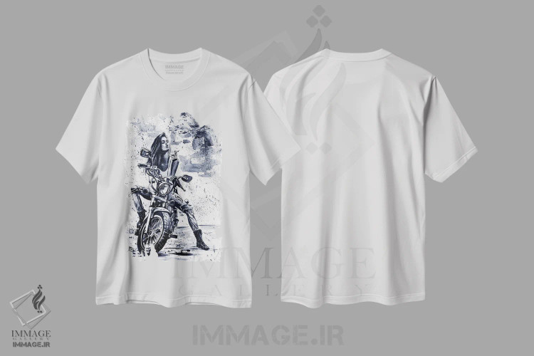 تیشرت سفید طرح دار دختر موتورسوار، مدیوم اثر کنستانتین کالینین | immage.ir
