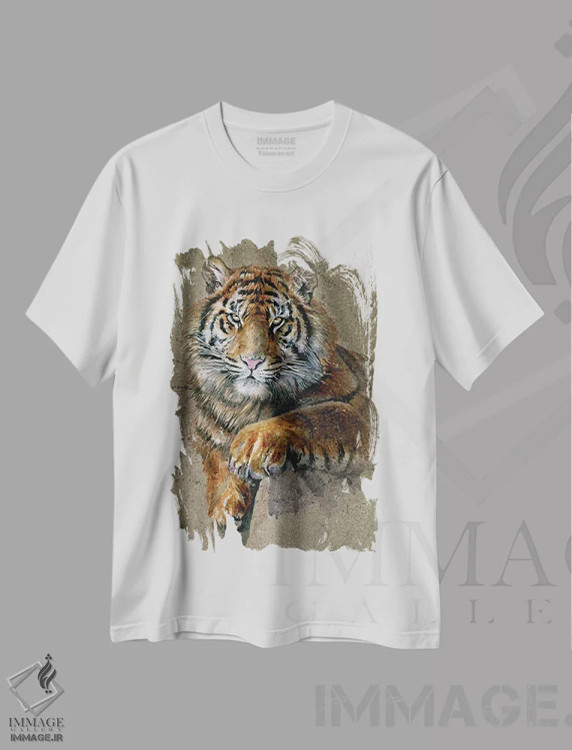 تیشرت سفید طرح دار ببر قهوه ای، مدیوم اثر کنستانتین کالینین | فروشگاه ایماژ