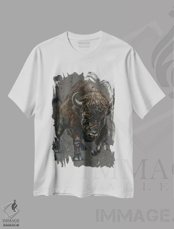 تیشرت سفید طرح دار بوفالوی قهوه ای، مدیوم اثر کنستانتین کالینین | فروشگاه ایماژ