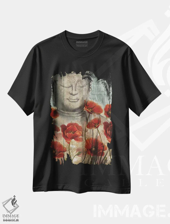 تیشرت مشکی طرح دار بودای گلی اثر کنراد ناتسن | فروشگاه ایماژ