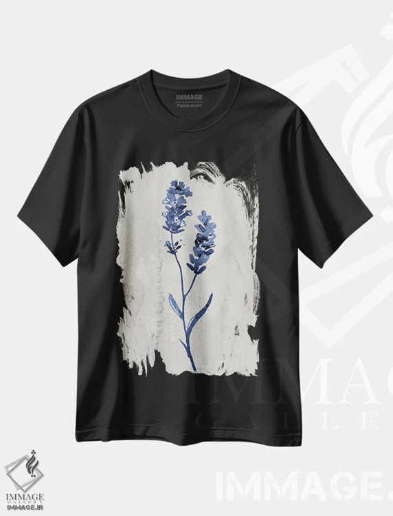تیشرت مشکی طرح دار گیاهان نیلی II، دکور معاصر اثر کنراد ناتسن | فروشگاه ایماژ