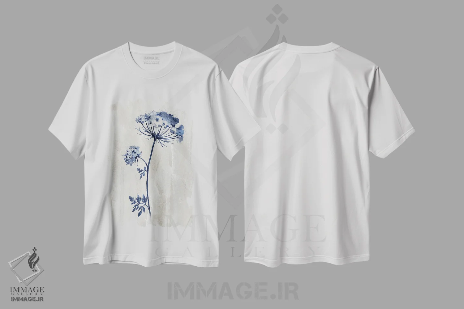 تیشرت سفید طرح دار گیاهان نیلی I، دکور معاصر اثر کنراد ناتسن | فروشگاه ایماژ