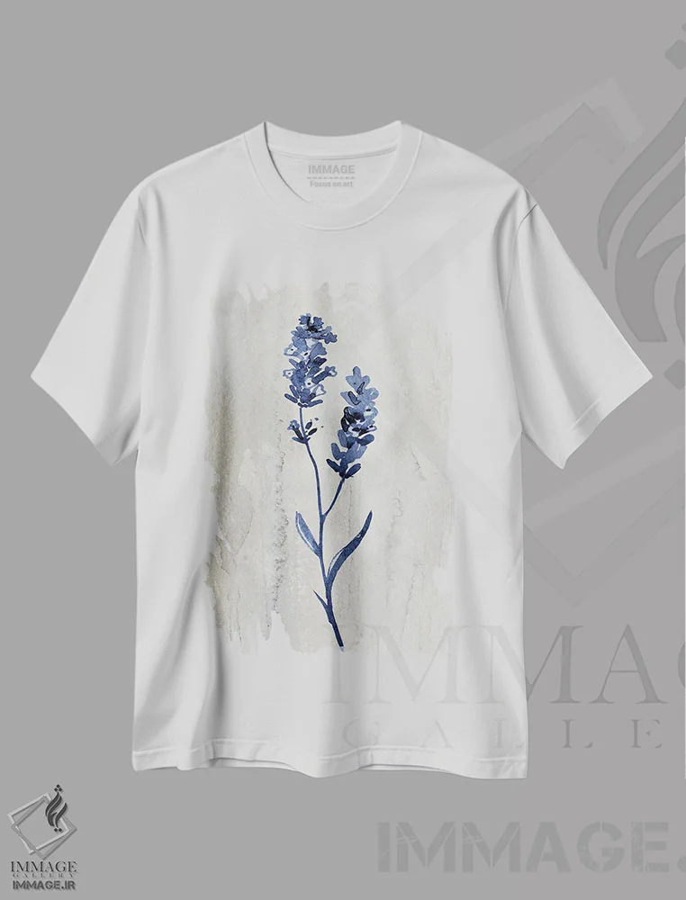 تیشرت سفید طرح دار گیاهان نیلی II، دکور معاصر اثر کنراد ناتسن | immage.ir