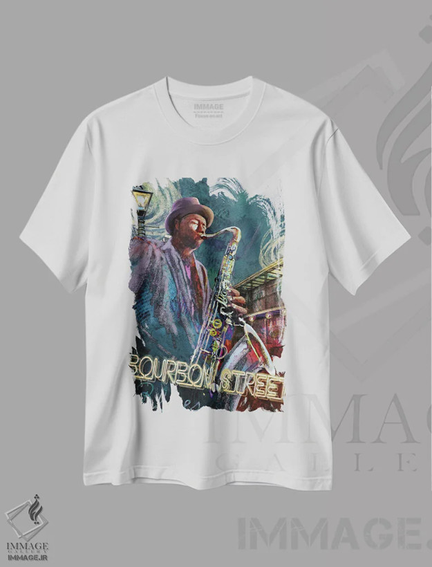 تیشرت سفید طرح دار بلوز خیابان بوربن، مدیوم اثر کنراد ناتسن | فروشگاه ایماژ