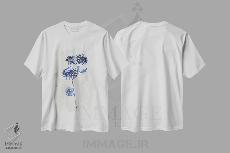 تیشرت سفید طرح دار گیاهان نیلی IV، دکور معاصر اثر کنراد ناتسن | immage.ir