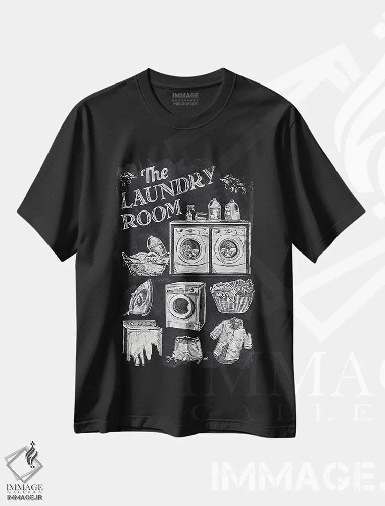 تیشرت مشکی طرح دار رختشویخانه، هنر تزئینی سیاه و سفید اثر کنراد ناتسن | immage.ir