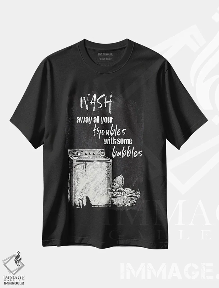تیشرت مشکی طرح دار دردهایت را بشوی، هنر تزئینی سیاه و سفید اثر کنراد ناتسن | immage.ir