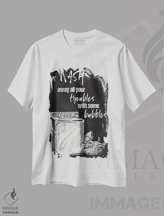 تیشرت سفید طرح دار دردهایت را بشوی، هنر تزئینی سیاه و سفید اثر کنراد ناتسن | فروشگاه ایماژ