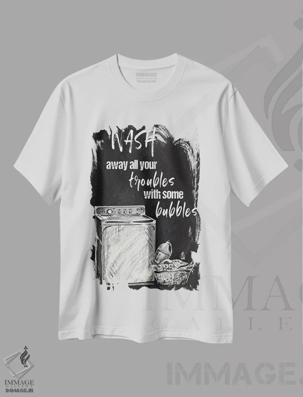 تیشرت سفید طرح دار دردهایت را بشوی، هنر تزئینی سیاه و سفید اثر کنراد ناتسن | فروشگاه ایماژ