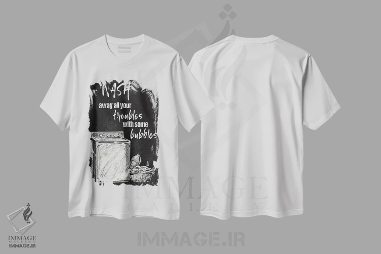 تیشرت سفید طرح دار دردهایت را بشوی، هنر تزئینی سیاه و سفید اثر کنراد ناتسن | فروشگاه ایماژ