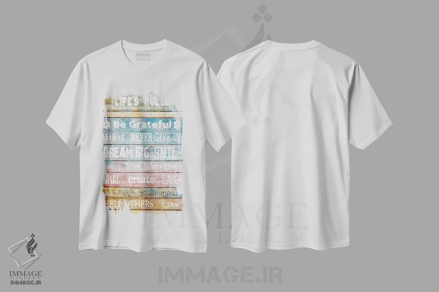 تیشرت سفید طرح دار قوانین زندگی، تزئینی اثر کنراد ناتسن | فروشگاه ایماژ