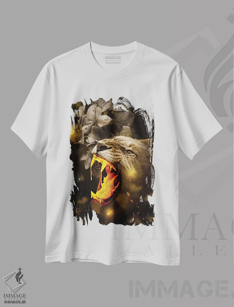 تیشرت سفید طرح دار شیر طلایی، عکاسی ترکیبی اثر میلوش کارانوویچ | فروشگاه ایماژ