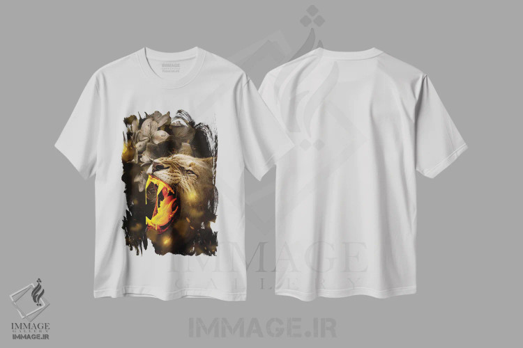 تیشرت سفید طرح دار شیر طلایی، عکاسی ترکیبی اثر میلوش کارانوویچ | فروشگاه ایماژ