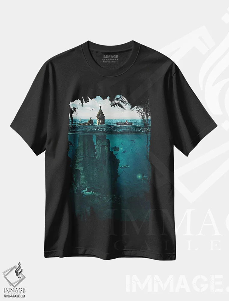 تیشرت مشکی طرح دار شهر گمشده، عکاسی ترکیبی اثر میلوش کارانوویچ | فروشگاه ایماژ