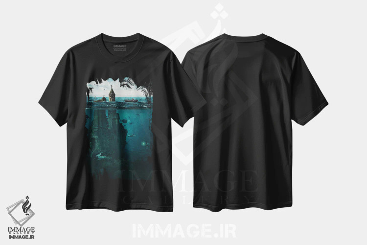 تیشرت مشکی طرح دار شهر گمشده، عکاسی ترکیبی اثر میلوش کارانوویچ | فروشگاه ایماژ