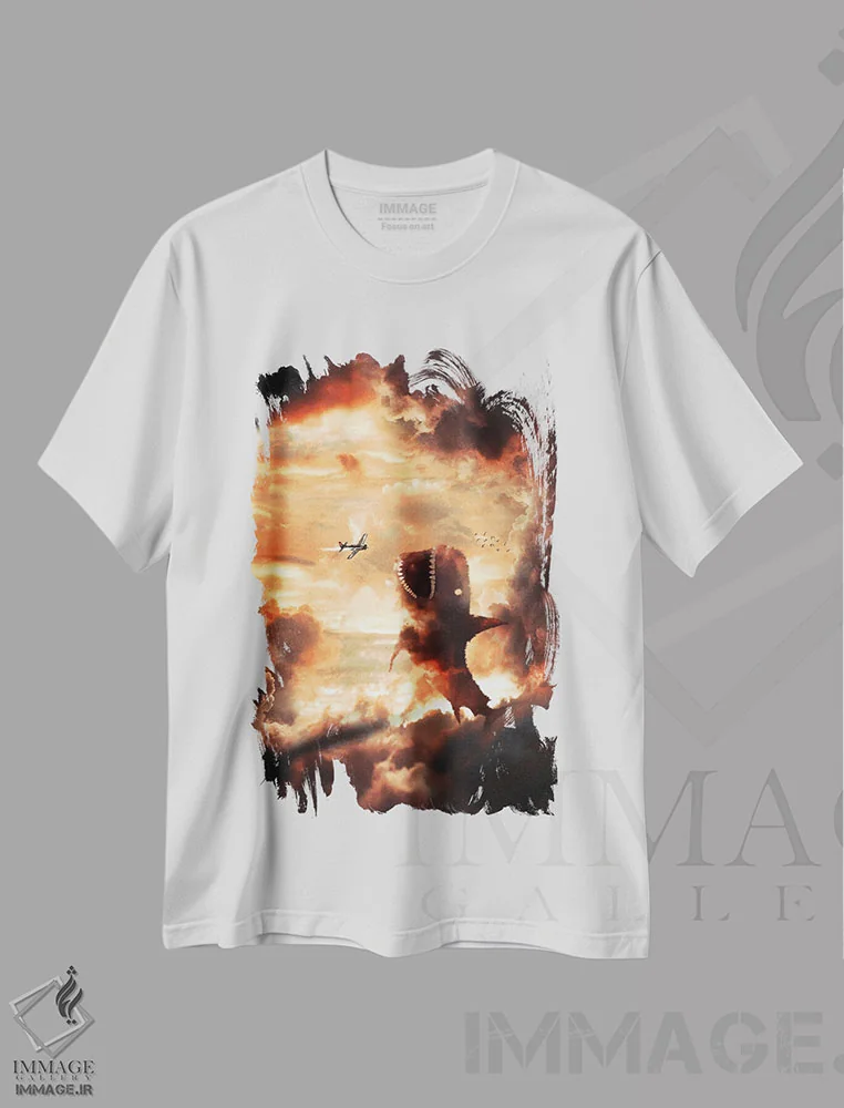 تیشرت سفید طرح دار کوسه ابری، دکوراسیون جایگزین اثر میلوش کارانوویچ | فروشگاه ایماژ