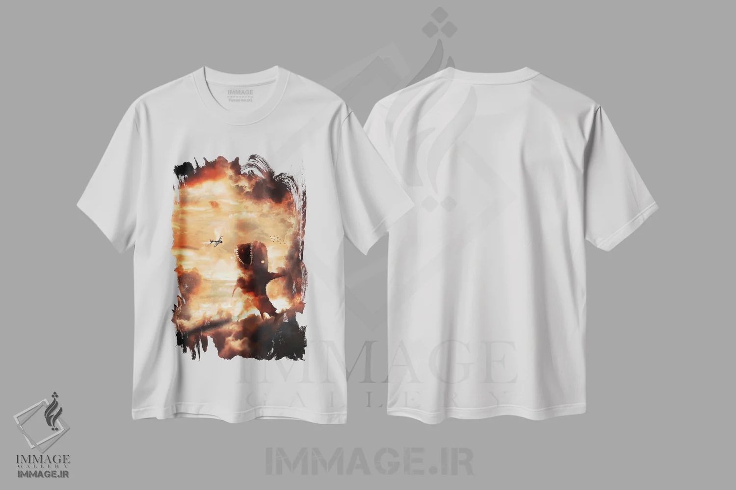 تیشرت سفید طرح دار کوسه ابری، دکوراسیون جایگزین اثر میلوش کارانوویچ | فروشگاه ایماژ