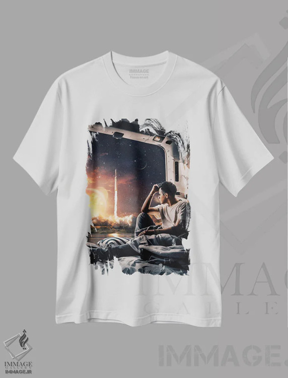 تیشرت سفید طرح دار پرتاب موشک، دکوراسیون جایگزین اثر میلوش کارانوویچ | فروشگاه ایماژ