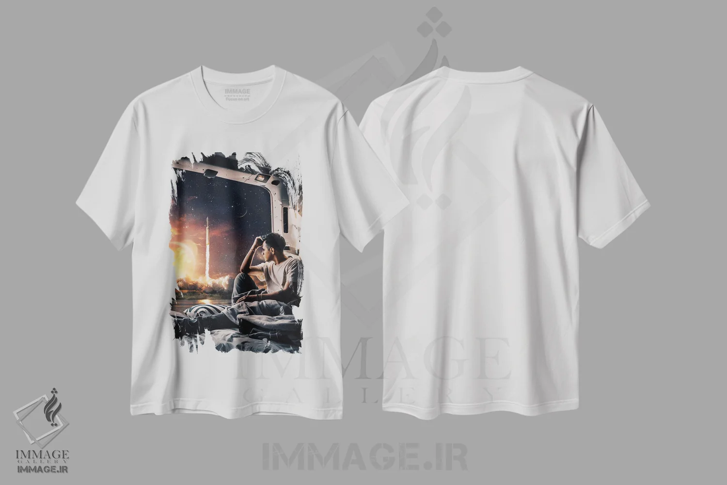 تیشرت سفید طرح دار پرتاب موشک، دکوراسیون جایگزین اثر میلوش کارانوویچ | فروشگاه ایماژ