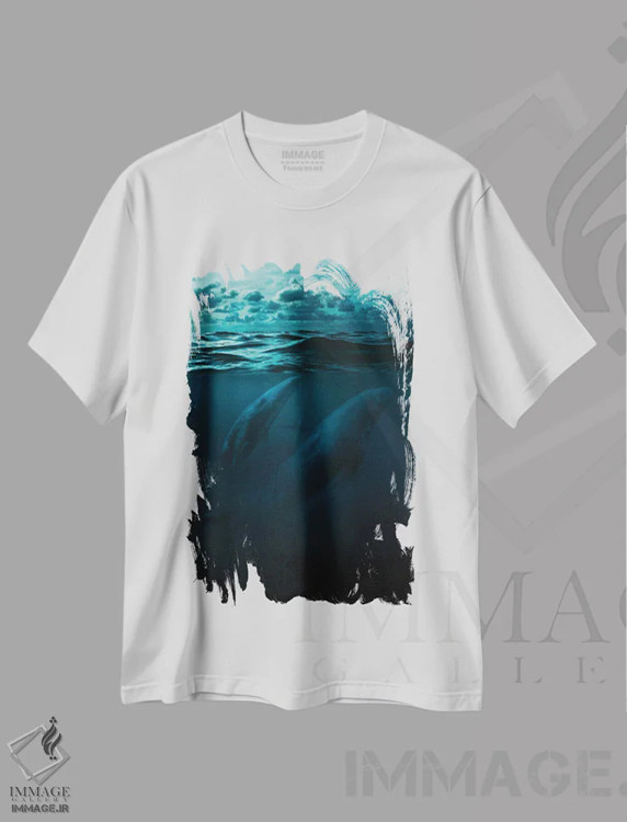 تیشرت سفید طرح دار نهنگ ها در اقیانوس بزرگ، هنر دیجیتال اثر میلوش کارانوویچ | immage.ir