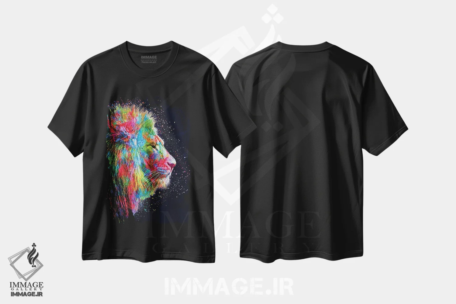 تیشرت مشکی طرح دار شیر رنگارنگ، هنر دیجیتال اثر میلوش کارانوویچ | فروشگاه ایماژ