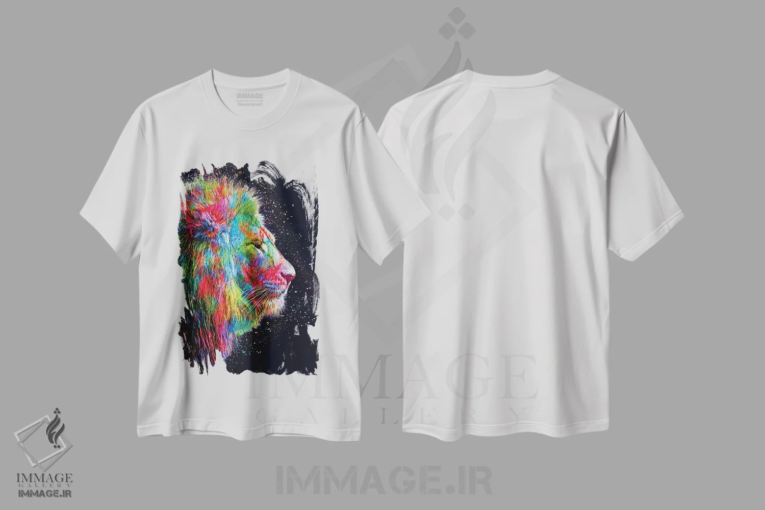 تیشرت سفید طرح دار شیر رنگارنگ، هنر دیجیتال اثر میلوش کارانوویچ | immage.ir