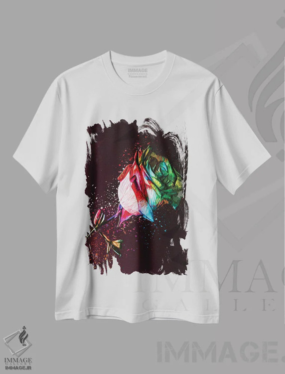 تیشرت سفید طرح دار رز رنگارنگ، هنر دیجیتال اثر میلوش کارانوویچ | فروشگاه ایماژ