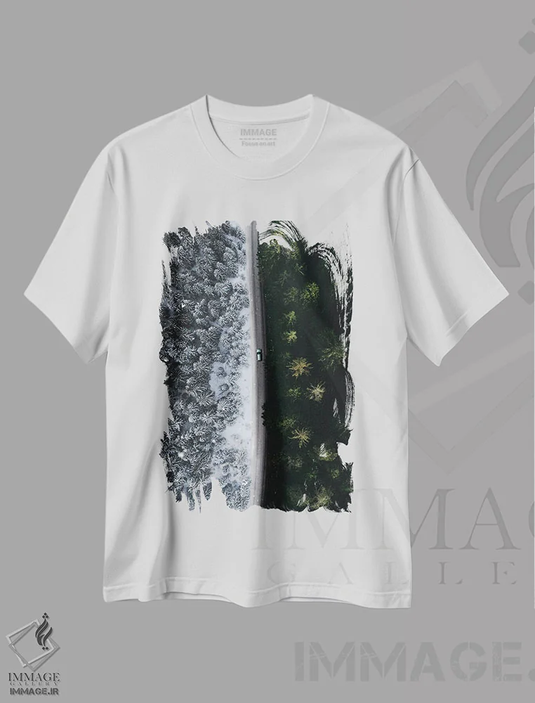 تیشرت سفید طرح دار زمستان / تابستان، عکاسی هوایی اثر میلوش کارانوویچ | فروشگاه ایماژ