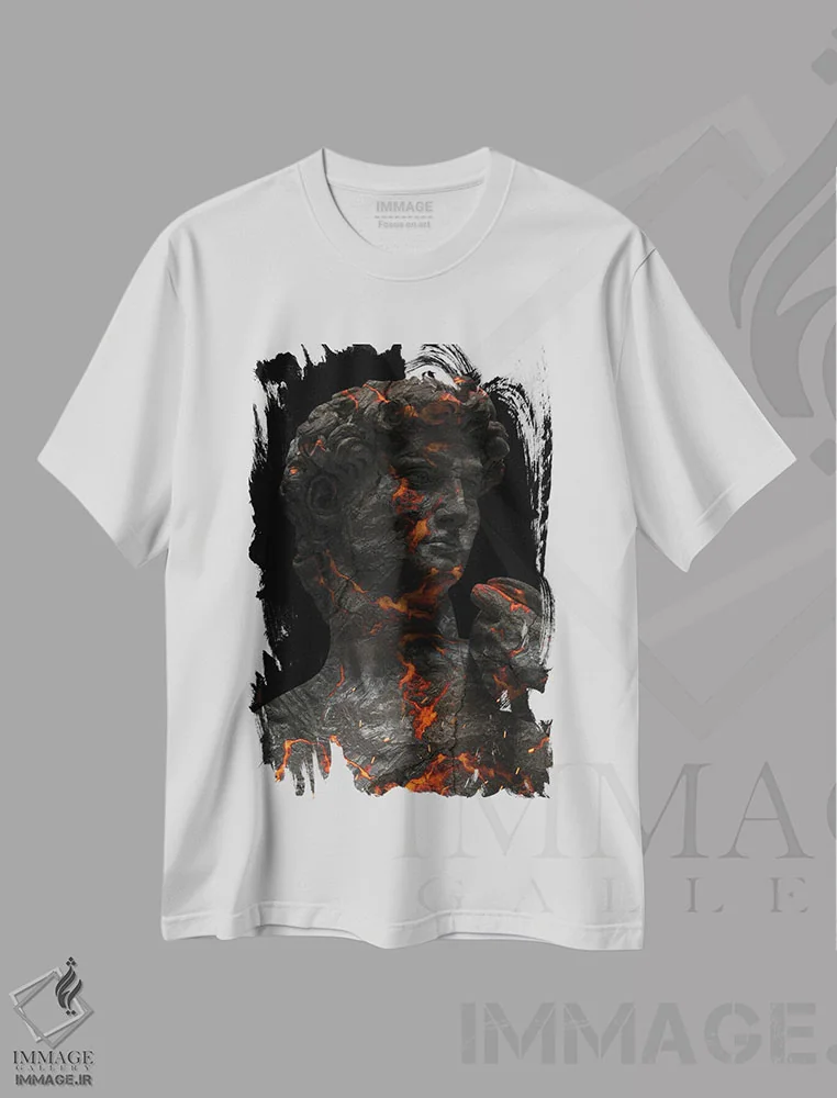 تیشرت سفید طرح دار تندیس گدازه ۲، هنر دیجیتال اثر میلوش کارانوویچ | immage.ir