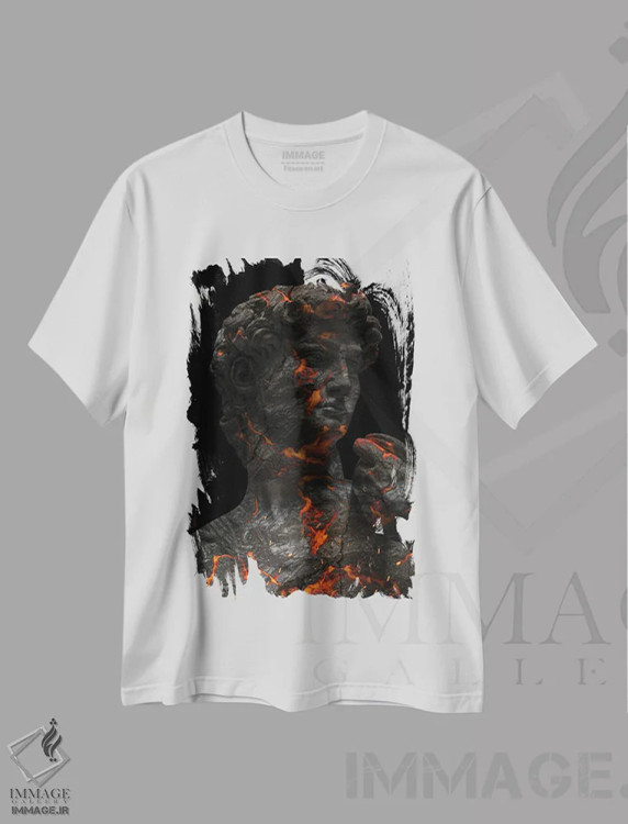 تیشرت سفید طرح دار تندیس گدازه ۲، هنر دیجیتال اثر میلوش کارانوویچ | immage.ir