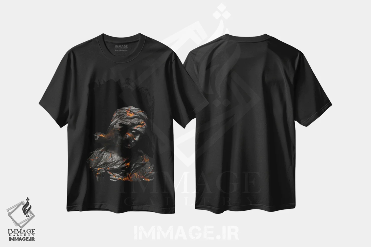 تیشرت مشکی طرح دار تندیس گدازه، هنر دیجیتال اثر میلوش کارانوویچ | immage.ir