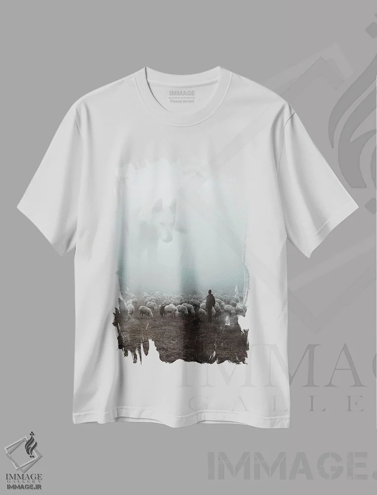 تیشرت سفید طرح دار گرگ بزرگ، هنر دیجیتال اثر میلوش کارانوویچ | immage.ir