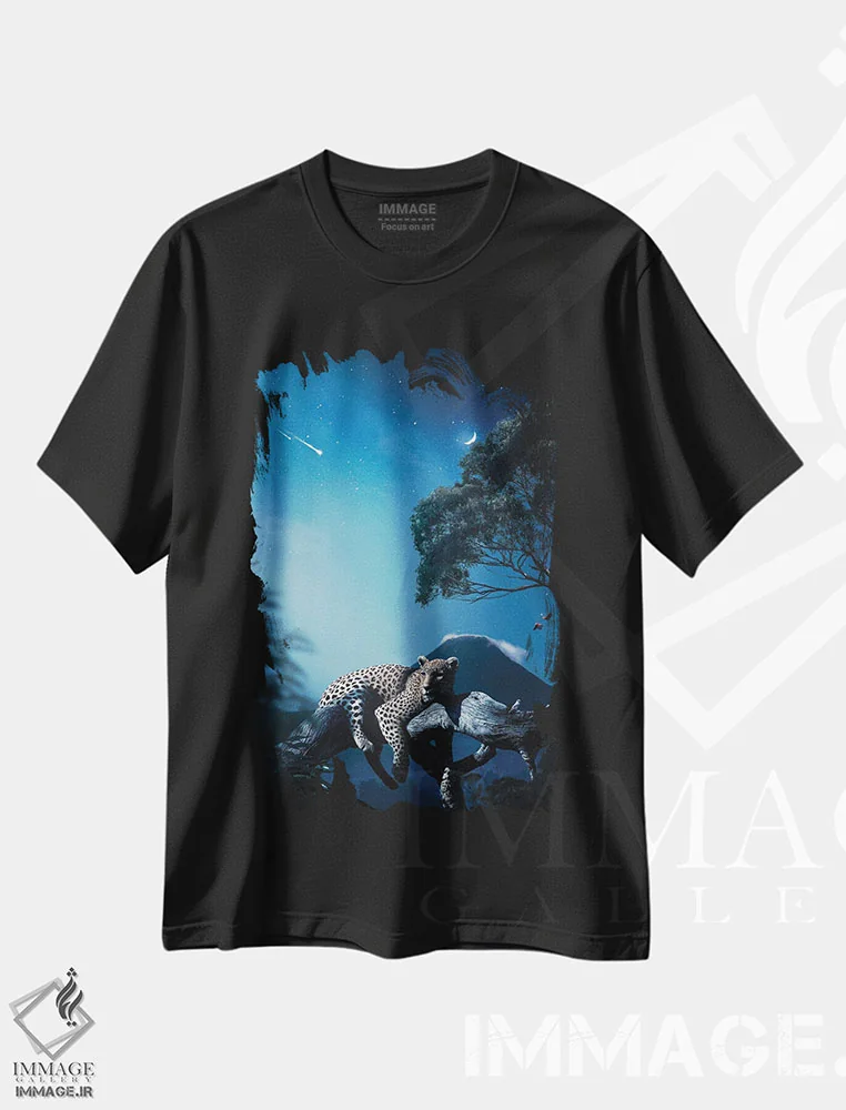 تیشرت مشکی طرح دار پلنگ در شب، هنر دیجیتال اثر میلوش کارانوویچ | فروشگاه ایماژ