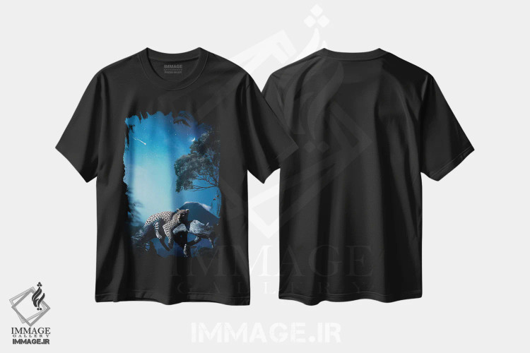 تیشرت مشکی طرح دار پلنگ در شب، هنر دیجیتال اثر میلوش کارانوویچ | فروشگاه ایماژ