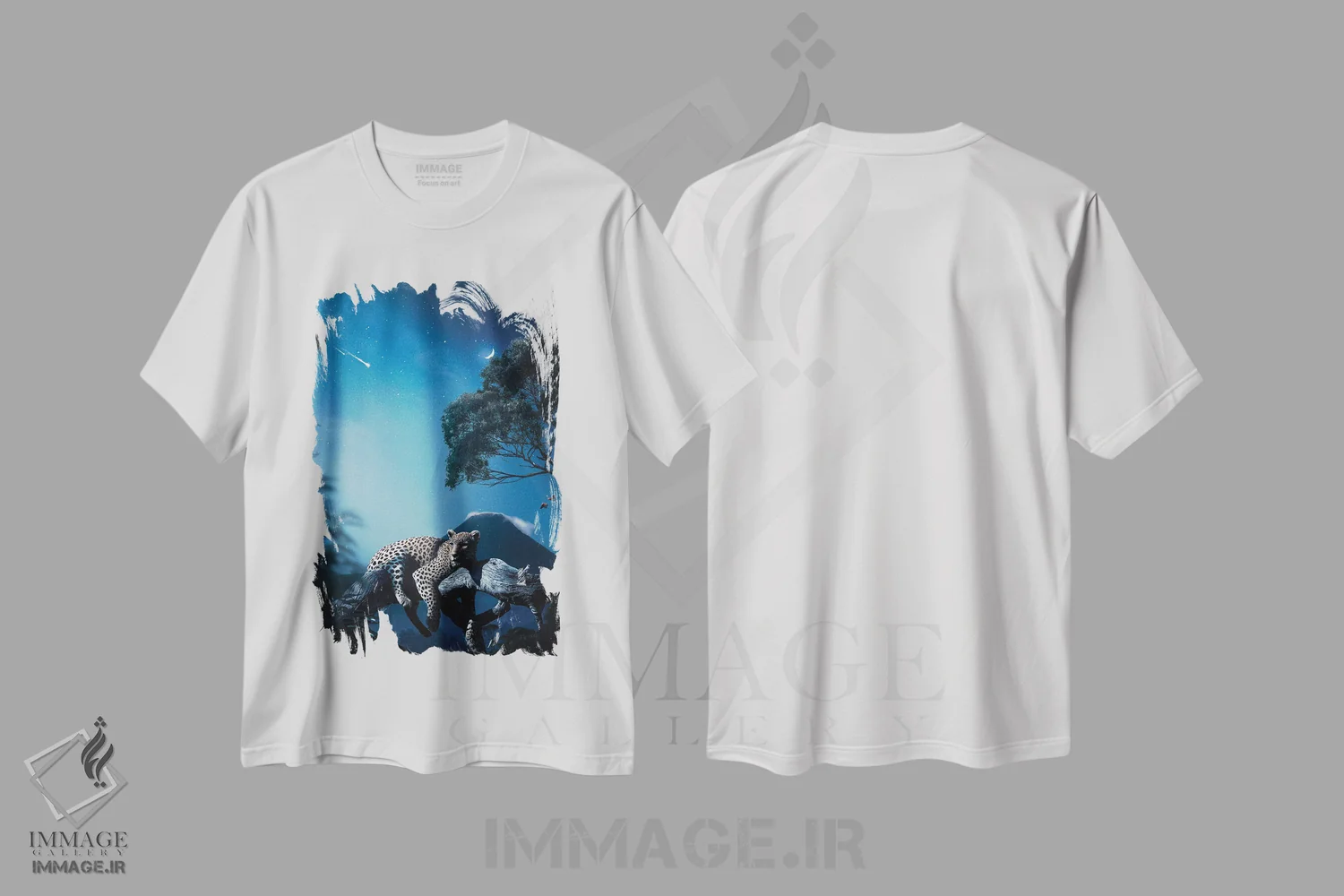 تیشرت سفید طرح دار پلنگ در شب، هنر دیجیتال اثر میلوش کارانوویچ | immage.ir