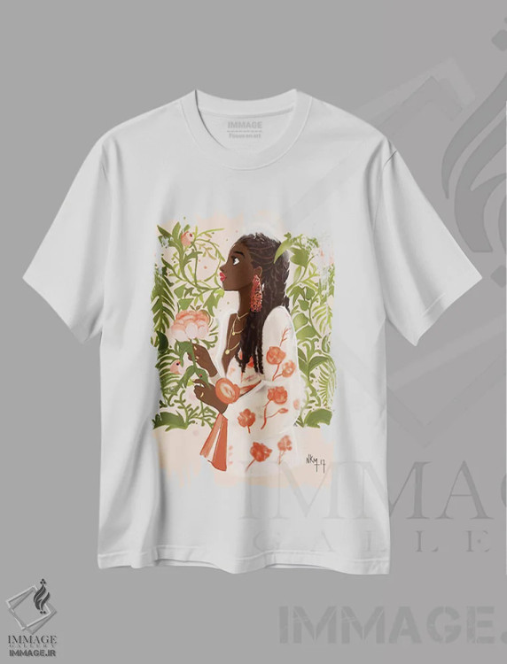 تیشرت سفید طرح دار دختر سپتامبر، هنر آمریکایی آفریقایی تبار اثر نیکل کوبی | فروشگاه ایماژ