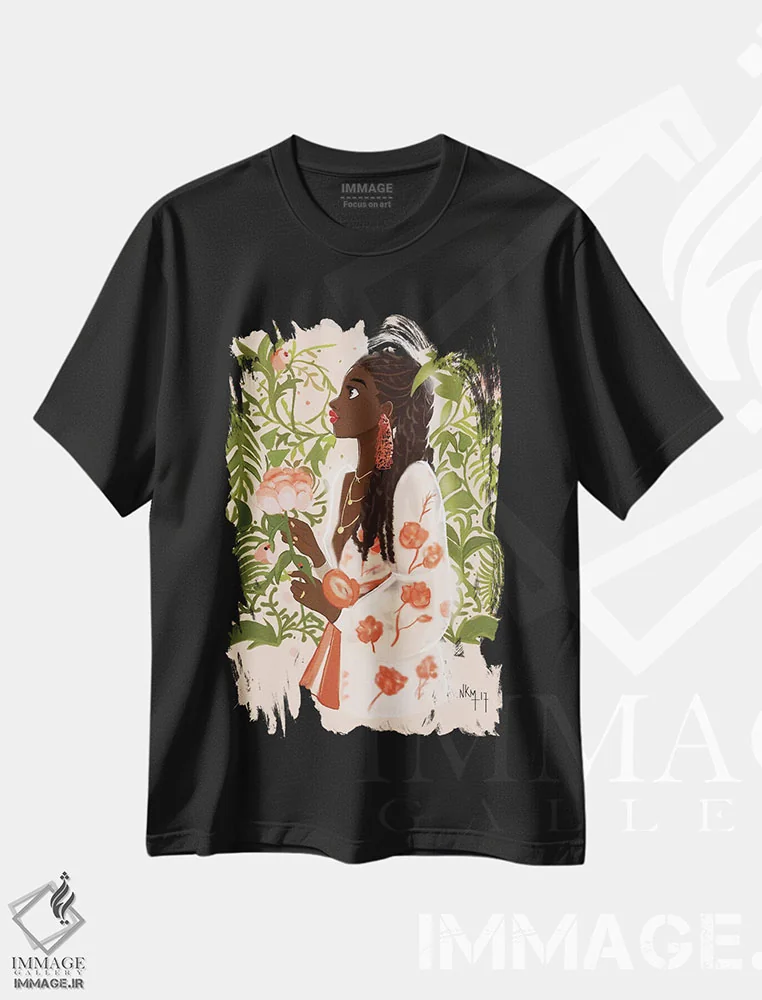تیشرت مشکی طرح دار دختر سپتامبر، هنر آمریکایی آفریقایی تبار اثر نیکل کوبی | immage.ir